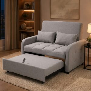 wohnli-moebel-suche-M26192350-1 Schlafsofa aus Leinenstoff in Antikgrau 127x94x75cm PES - Polyester Grau Hauss Spole Sofas und Sessel Sofas Sitzbank und Polsterbank