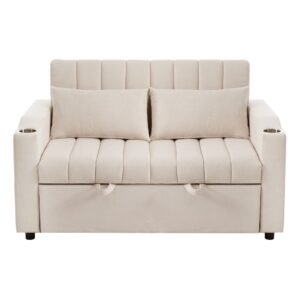 Schlafsofa multifunktional in Leinenoptik beige 136x84x162cm Leinen Beige Hauss Spole Sofas und Sessel Sofas Sitzbank und Polsterbank