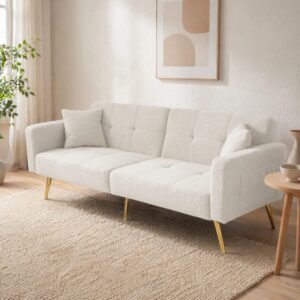 wohnli-moebel-suche-M26192445-1 Schlafsofa aus Sherpa weiß mit Seitentaschen 175x72x64cm PES - Polyester Weiß Hauss Spole Sofas und Sessel Sofas 2-Sitzer-Sofas & 3-Sitzer-Sofas