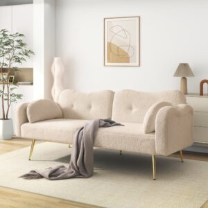 Zweisitzer-Sofabett aus Schaumstoff beige und natur 175x82x79cm PES - Polyester Beige Hauss Spole Sofas und Sessel Sofas 2-Sitzer-Sofas & 3-Sitzer-Sofas