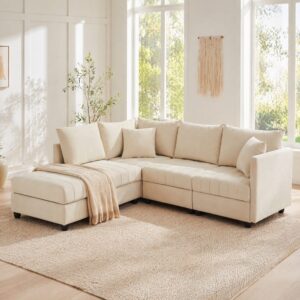 wohnli-moebel-suche-M26192453-1 Modulares Sofa 5-Sitzer in Leinenoptik beige 220x85x194cm Leinen Beige Hauss Spole Sofas und Sessel Sofas Modulare Sofas