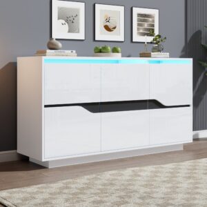 Sideboard aus Spanplatte weiß und schwarz mit LED 140x70x40cm Spanplatte Weiß Hauss Spole Möbel Esszimmermöbel Sideboards, Highboards & niedrige Anrichten