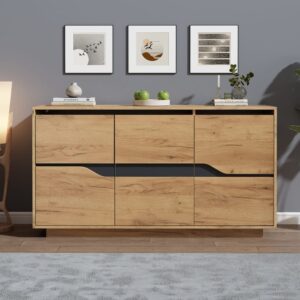 wohnli-moebel-suche-M26192458-1 Sideboard aus Spanplatte in Eichefarben und Schwarz 140x70x40cm Spanplatte Braun Hauss Spole Möbel Esszimmermöbel Sideboards, Highboards & niedrige Anrichten