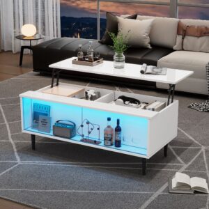 Höhenverstellbarer Couchtisch aus Spanplatte weiß mit LED 105x43x50cm Spanplatte Weiß Hauss Spole Möbel Wohnzimmermöbel Couchtische