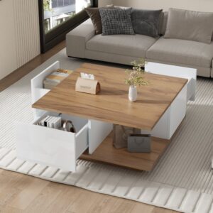wohnli-moebel-suche-M26192464-1 Couchtisch aus Spanplatte weiß und holzfarben 70x32x70cm Spanplatte Weiß Hauss Spole Möbel Wohnzimmermöbel Couchtische