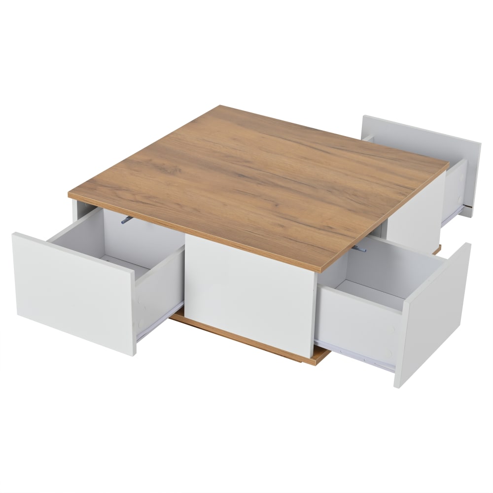 Wohnli Möbelsuche - Couchtisch aus Spanplatte weiß und holzfarben