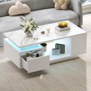 wohnli-moebel-suche-M26192466-1 Couchtisch weiß aus Spanplatte mit LED 100x36x50cm Spanplatte Weiß Hauss Spole Möbel Wohnzimmermöbel Couchtische
