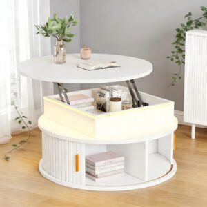 wohnli-moebel-suche-M26192470-1 Runder Couchtisch höhenverstellbar aus Holzwerkstoff weiß mit LED 75x52x75cm Spanplatte Weiß Hauss Spole Möbel Wohnzimmermöbel Couchtische