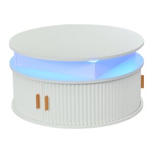 wohnli-moebel-suche-M26192470 Wohnli Möbelsuche - Runder Couchtisch höhenverstellbar aus Holzwerkstoff weiß mit LED