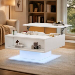 wohnli-moebel-suche-M26192471-1 Höhenverstellbarer Couchtisch aus Spanplatte weiß mit LED 80x40x75cm Spanplatte Weiß Hauss Spole Möbel Wohnzimmermöbel Couchtische