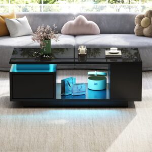 wohnli-moebel-suche-M26192474-1 Couchtisch aus Spanplatte schwarz hochglänzend mit LED 100x36x50cm Spanplatte Schwarz Hauss Spole Möbel Wohnzimmermöbel Couchtische