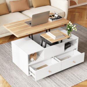 wohnli-moebel-suche-M26192475-1 Couchtisch höhenverstellbar aus Holzwerkstoff in Weiß und Naturholz 100x48x50cm Spanplatte Braun Hauss Spole Möbel Wohnzimmermöbel Couchtische