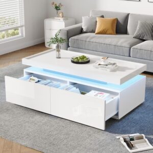 wohnli-moebel-suche-M26192477-1 Couchtisch aus Spanplatte weiß mit LED 95x35x45cm Spanplatte Weiß Hauss Spole Möbel Wohnzimmermöbel Couchtische