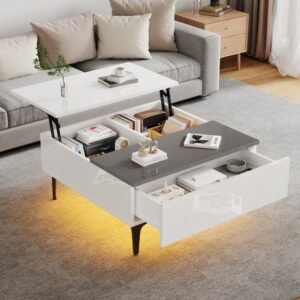 wohnli-moebel-suche-M26192481-1 Couchtisch höhenverstellbar weiß und grau mit LED 70x35x70cm Spanplatte Weiß Hauss Spole Möbel Wohnzimmermöbel Couchtische