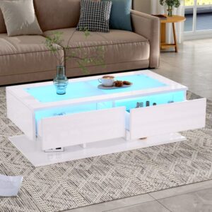 wohnli-moebel-suche-M26192482-1 Couchtisch aus Spanplatte weiß mit 2 Schubladen und Glasplatte 100x35x50cm Spanplatte Weiß Hauss Spole Möbel Wohnzimmermöbel Couchtische