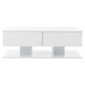 wohnli-moebel-suche-M26192482 Wohnli Möbelsuche - Couchtisch aus Spanplatte weiß mit 2 Schubladen und Glasplatte