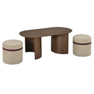 wohnli-moebel-suche-M26192484 Wohnli Möbelsuche - Couchtisch aus Holzwerkstoff und Kiefernholz in Walnuss mit 2 Hockern