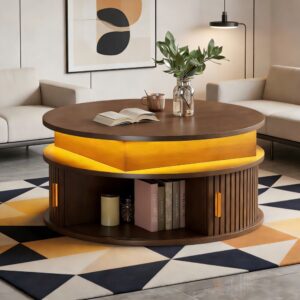 Höhenverstellbarer Couchtisch in Walnussfarbe mit LED 75x52x75cm Spanplatte Braun Hauss Spole Möbel Wohnzimmermöbel Couchtische