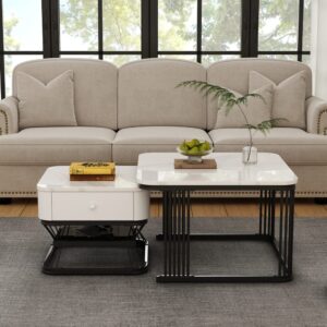 wohnli-moebel-suche-M26192496-1 2er-Set Couchtische in Weiß und Schwarz mit Marmoroptik 70x45x70cm Spanplatte Weiß Hauss Spole Möbel Wohnzimmermöbel Couchtische