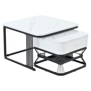 wohnli-moebel-suche-M26192496 Wohnli Möbelsuche - 2er-Set Couchtische in Weiß und Schwarz mit Marmoroptik
