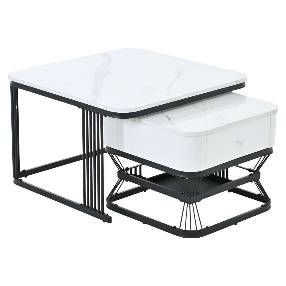 wohnli-moebel-suche-M26192496 Wohnli Möbelsuche - 2er-Set Couchtische in Weiß und Schwarz mit Marmoroptik