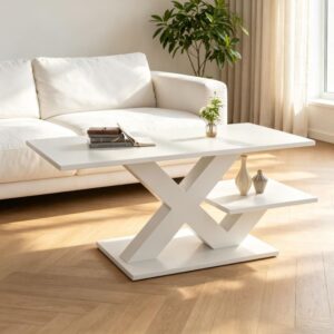 Couchtisch aus Holzwerkstoff in Weiß mit Hochglanzoberfläche 100x45x48cm Spanplatte Weiß Hauss Spole Möbel Wohnzimmermöbel Couchtische