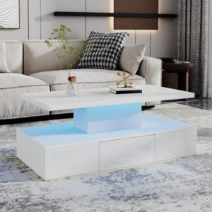 Couchtisch aus Spanplatte weiß mit LED und Schublade 100x39x50cm Spanplatte Weiß Hauss Spole Möbel Wohnzimmermöbel Couchtische