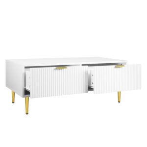 wohnli-moebel-suche-M26192500 Wohnli Möbelsuche - Couchtisch aus Holzwerkstoff weiß und goldfarben mit 2 Schubladen
