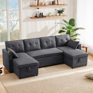 wohnli-moebel-suche-M26192504-1 Schlafsofa U in Leinenoptik grau 270x86x130cm Leinen Grau Hauss Spole Sofas und Sessel Sofas Sitzbank und Polsterbank