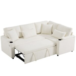 Wohnli Möbelsuche - Ecksofa aus Chenille beige mit Ausziehfunktion