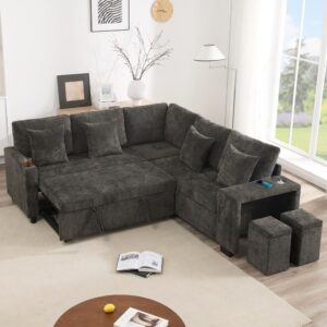Schlafsofa aus Chenille grau 220x87x205cm Stoff Grau Hauss Spole Sofas und Sessel Sofas Sitzbank und Polsterbank