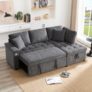 wohnli-moebel-suche-M26192518-1 Schlafsofa rechts in L-Form aus Chenille dunkelgrau 209x84x130cm Stoff Grau Hauss Spole Sofas und Sessel Sofas Sitzbank und Polsterbank