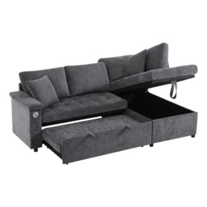 Wohnli Möbelsuche - Schlafsofa rechts in L-Form aus Chenille dunkelgrau