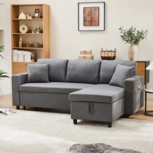 wohnli-moebel-suche-M26192522-1 Schlafsofa in Leinenoptik dunkelgrau mit Stauraum 220x83x143cm Leinen Grau Hauss Spole Sofas und Sessel Sofas Sitzbank und Polsterbank