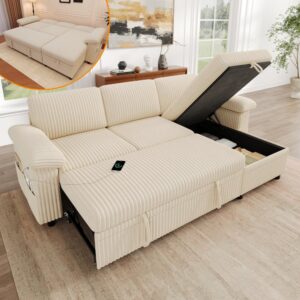 wohnli-moebel-suche-M26192523-1 Ecksofa mit Schlaffunktion aus Cord beige 214x89x139cm Samt Beige Hauss Spole Sofas und Sessel Sofas Sitzbank und Polsterbank