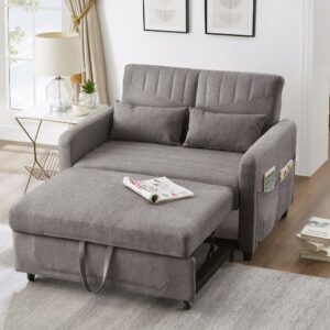 Schlafsofa 2-Sitzer aus Baumwoll-Leinen-Stoff grau 114x83x77cm PES - Polyester Grau Hauss Spole Sofas und Sessel Sofas Sitzbank und Polsterbank
