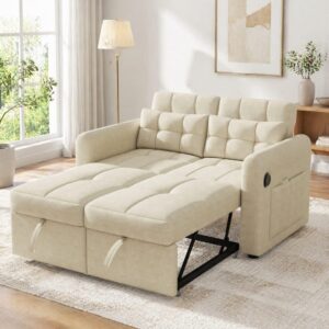 Schlafsofa 3-in-1 mit verstellbarer Rückenlehne beige 142x83x85cm Leinen Beige Hauss Spole Sofas und Sessel Sofas Sitzbank und Polsterbank