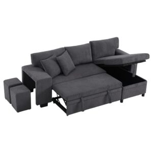 Wohnli Möbelsuche - Schlafsofa aus Cordstoff grau mit USB-Anschluss und Stauraum