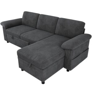wohnli-moebel-suche-M26192530-1 Ecksofa mit Schlaffunktion aus Cordstoff grau 214x89x139cm Samt Grau Hauss Spole Sofas und Sessel Sofas Sitzbank und Polsterbank