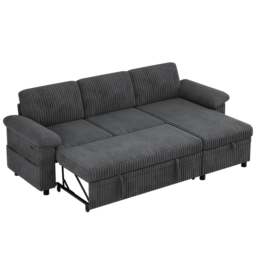 wohnli-moebel-suche-M26192530 Wohnli Möbelsuche - Ecksofa mit Schlaffunktion aus Cordstoff grau