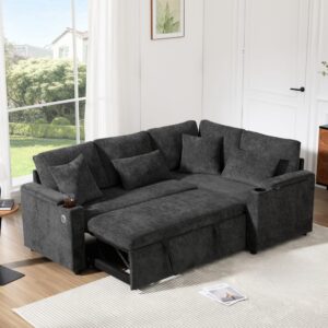 wohnli-moebel-suche-M26192531-1 Ecksofa aus Chenille dunkelgrau mit Liegefunktion 207x86x141cm Stoff Grau Hauss Spole Sofas und Sessel Sofas Sitzbank und Polsterbank