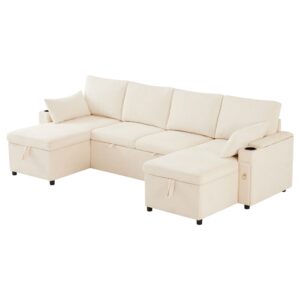 Wohnli Möbelsuche - Schlafsofa in U-Form aus Chenille und Cord beige