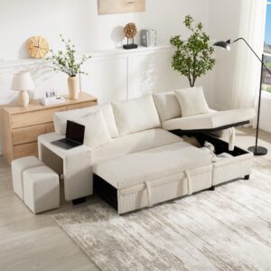 wohnli-moebel-suche-M26192535-1 Eck-Schlafsofa aus Cord beige 231x84x132cm Samt Beige Hauss Spole Sofas und Sessel Sofas Sitzbank und Polsterbank