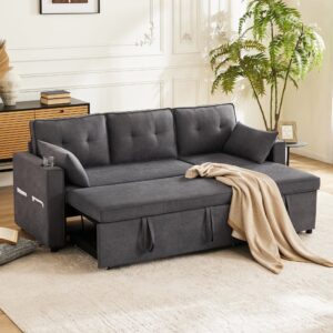 wohnli-moebel-suche-M26192536-1 Eckschlafsofa in Leinenoptik grau mit Stauraum 211x86x130cm Leinen Grau Hauss Spole Sofas und Sessel Sofas Ecksofas