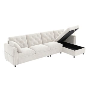 wohnli-moebel-suche-M26192538 Wohnli Möbelsuche - Ecksofa mit Schlaffunktion und Stauraum aus Samt beige