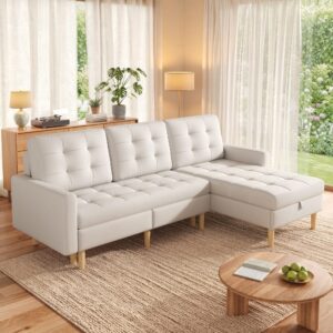 wohnli-moebel-suche-M26192539-1 Ecksofa aus Vliesstoff beige mit Stauraum 212x86x130cm Stoff Beige Hauss Spole Sofas und Sessel Sofas Ecksofas