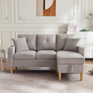 wohnli-moebel-suche-M26192540-1 Ecksofa aus Stoff in Leinenoptik hellgrau mit Stauraum 175x90x129cm Leinen Grau Hauss Spole Sofas und Sessel Sofas Ecksofas