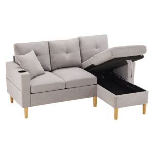 wohnli-moebel-suche-M26192540 Wohnli Möbelsuche - Ecksofa aus Stoff in Leinenoptik hellgrau mit Stauraum