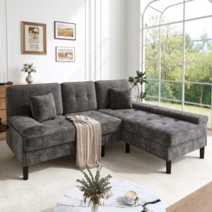 Modulares Ecksofa aus Chenille antikgrau 195x86x149cm PES - Polyester Grau Hauss Spole Sofas und Sessel Sofas Ecksofas
