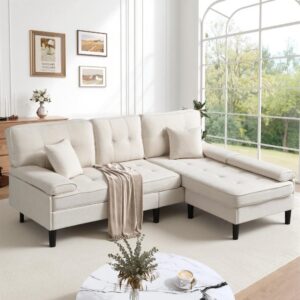 wohnli-moebel-suche-M26192543-1 3-Sitzer-Sofa aus Chenille in Hellbeige 195x86x149cm PES - Polyester Beige Hauss Spole Sofas und Sessel Sofas Ecksofas